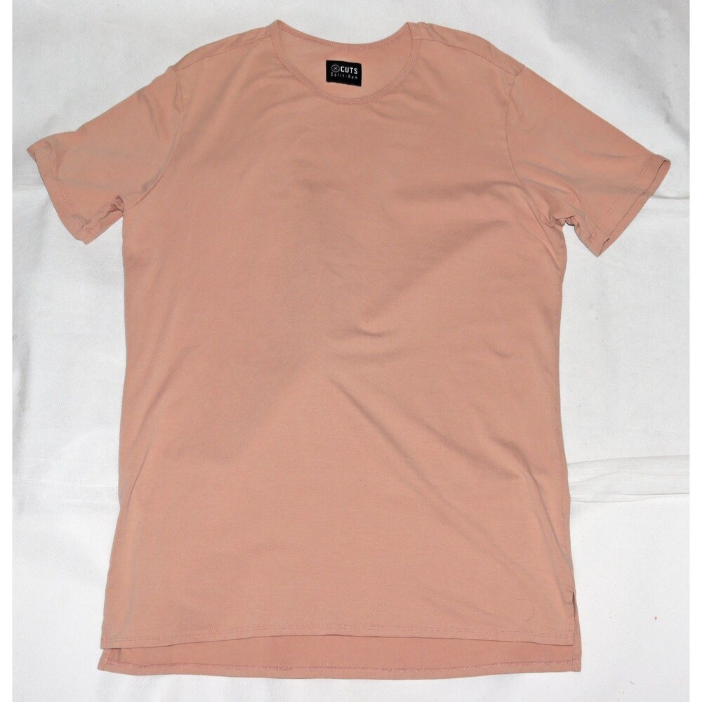 Cuts Split-Hem Men's Short Sleeve Stretch Crew Neck Tee T Shirt Size Large‎